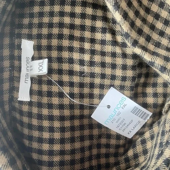 NWT MAURICES xxl BLACK BROWN PLAID BABYDOLL MINI DRESS LONG SLEEVE - Picture 5 of 6